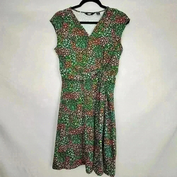Lands End Faux Wrap Dress Stretch Multi Tiny Floral Print Sleeveless Short - Picture 1 of 9